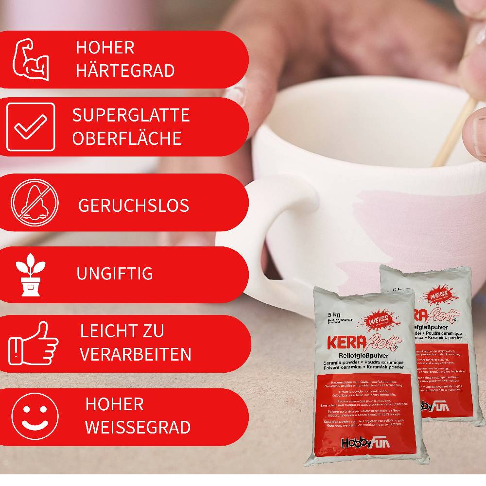 KB Socken KERAflott Reliefgießpulver weiß 2 x 5 kg Sack mit Gipsbecher Heißer Verkauf