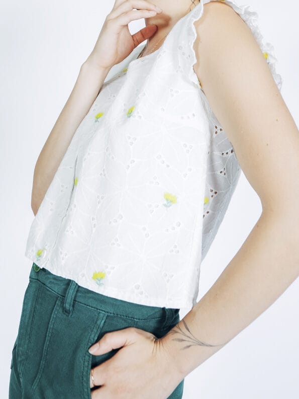Mademoiselle YéYé Broderie Anglaise Top mit Stickerei aus Baumwolle 2025