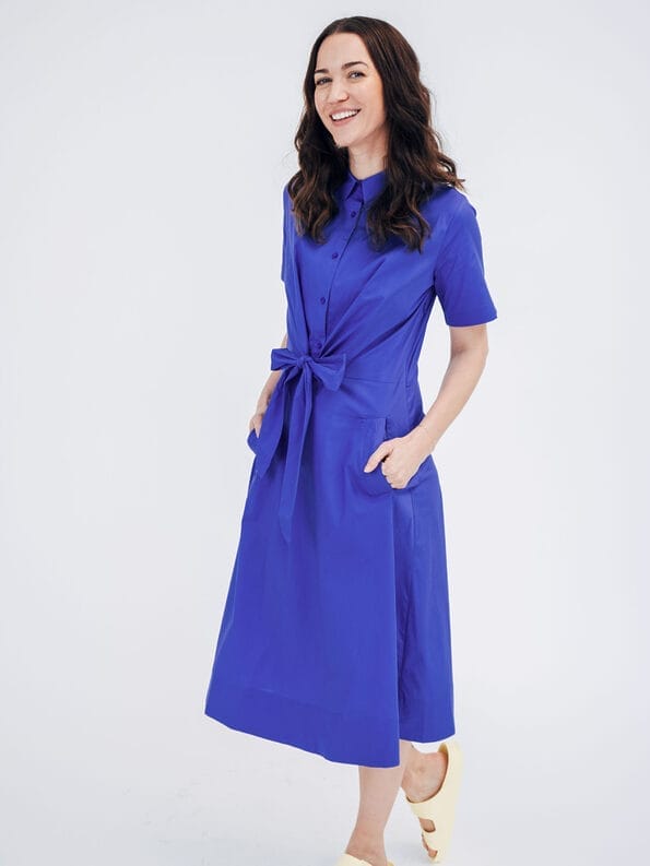 Mademoiselle YéYé Hemdblusenkleid mit Knotendetail aus Bio-Baumwolle Flash Sale