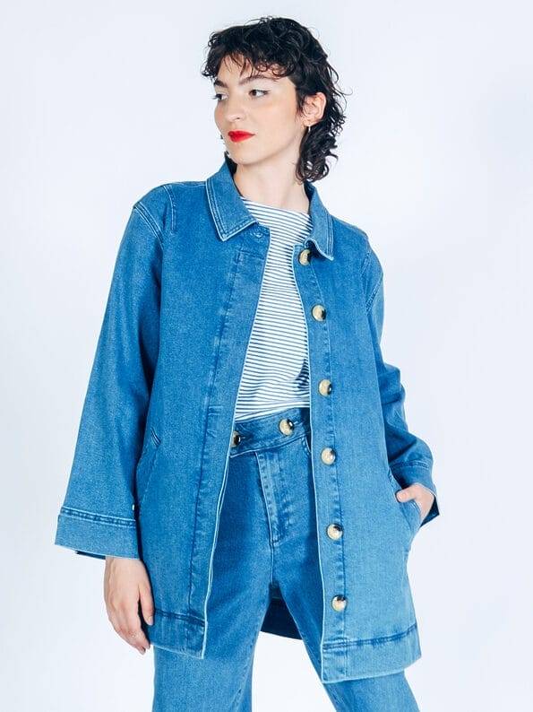 Mademoiselle YéYé Jeans Kurzmantel im Trenchstil mit weiten Ärmeln aus Bio-Baumwolle Tiefpreis