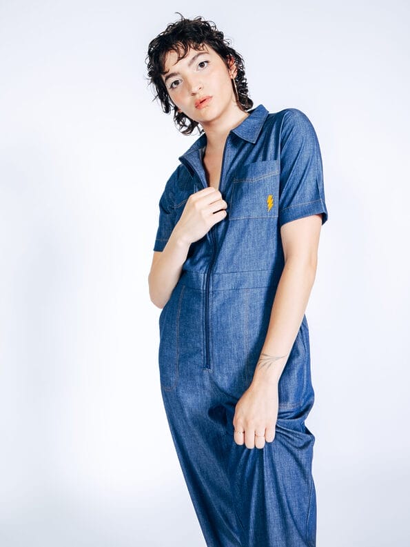 Mademoiselle YéYé Jeans Jumpsuit mit Reißverschluß aus Bio-Baumwolle Kostenlose Rückgabe
