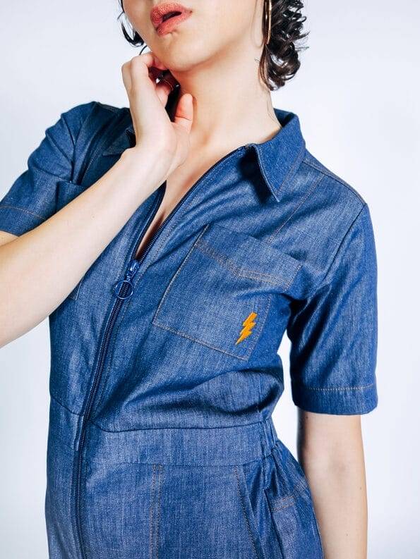 Mademoiselle YéYé Jeans Jumpsuit mit Reißverschluß aus Bio-Baumwolle Kostenlose Rückgabe