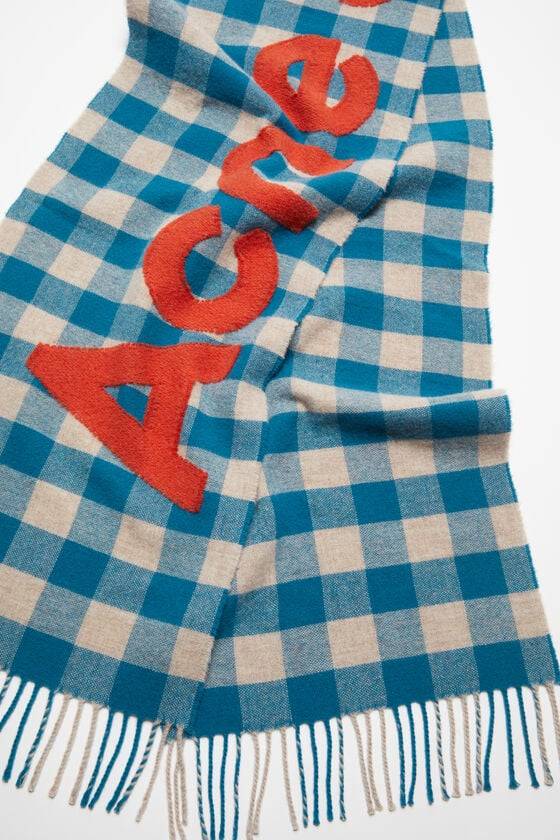 Acne Studios Karierter Logo-Schal Rabatt