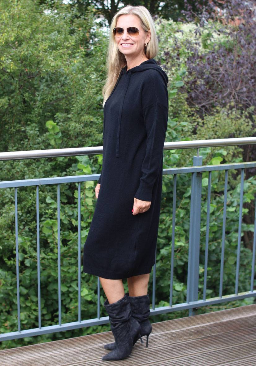 Miss Goodlife Dress Knitted Hoodie long – black Online Shopping