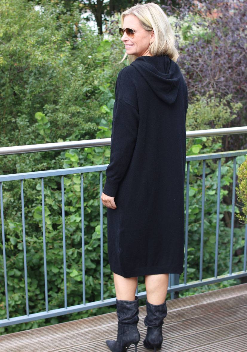 Miss Goodlife Dress Knitted Hoodie long – black Online Shopping