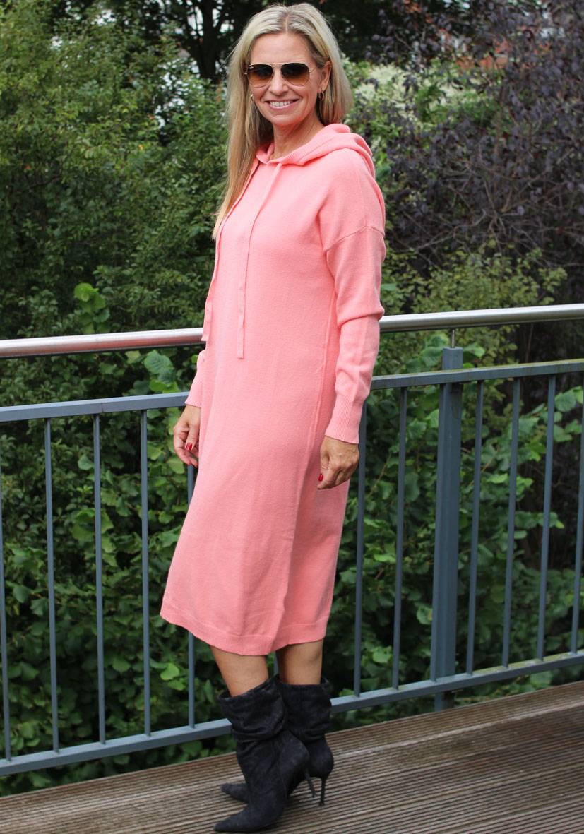 Miss Goodlife Dress Knitted Hoodie long – peach Saisonschlussverkauf
