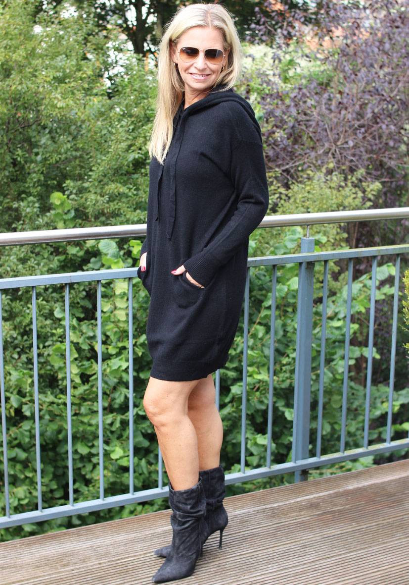 Miss Goodlife Dress Knitted Hoodie Pockets – black Cyber Monday
