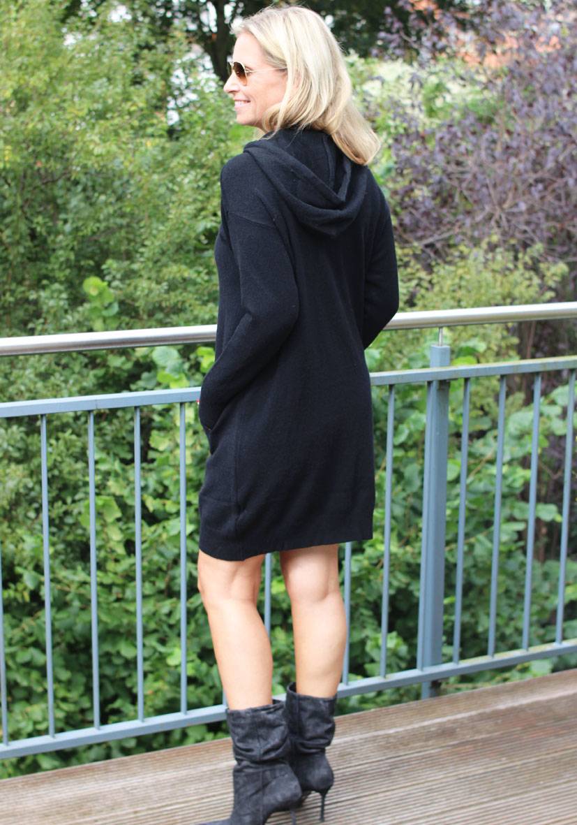 Miss Goodlife Dress Knitted Hoodie Pockets – black Cyber Monday