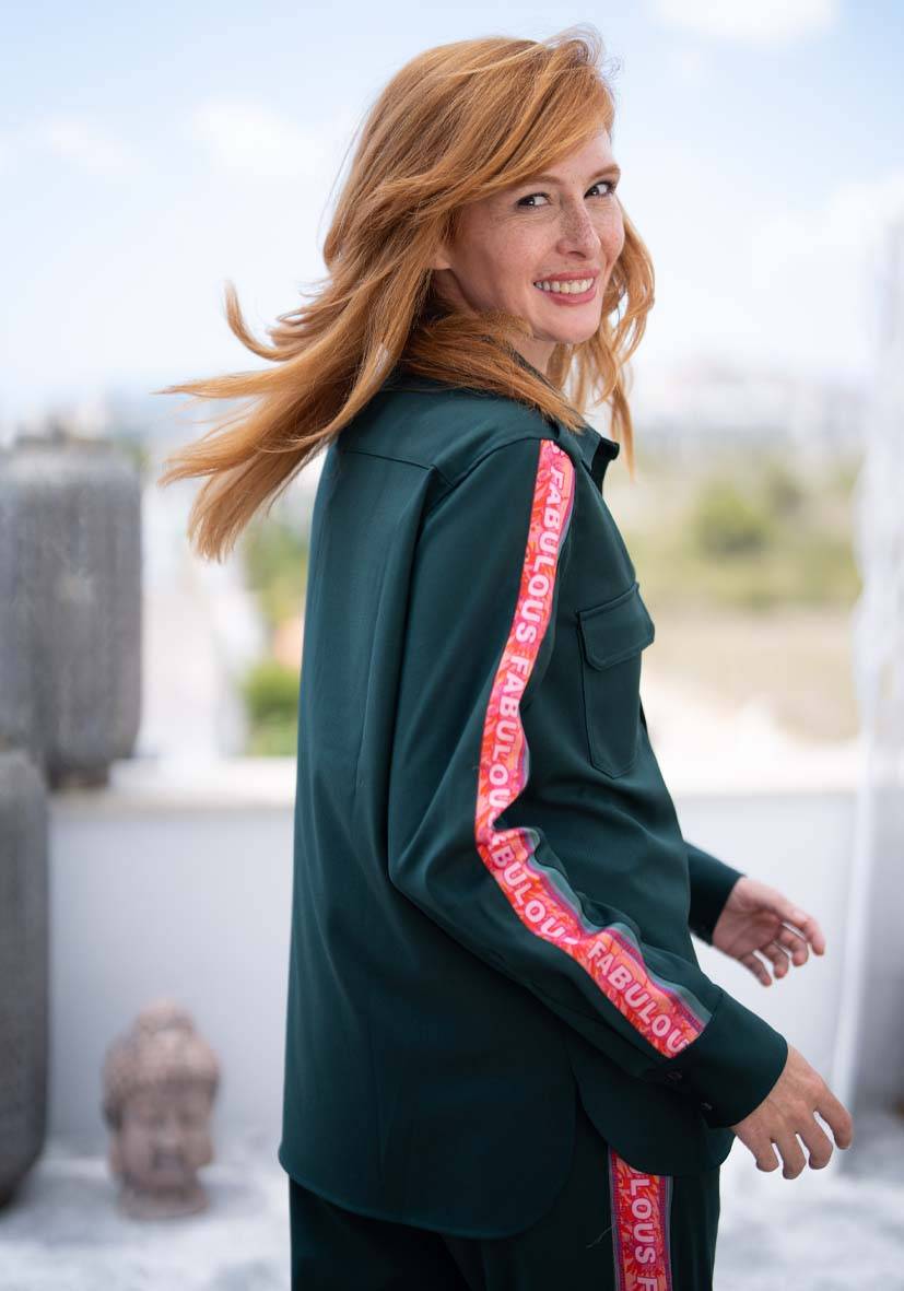 Miss Goodlife Bluse Border Love – green Zeitbegrenzte Promotion