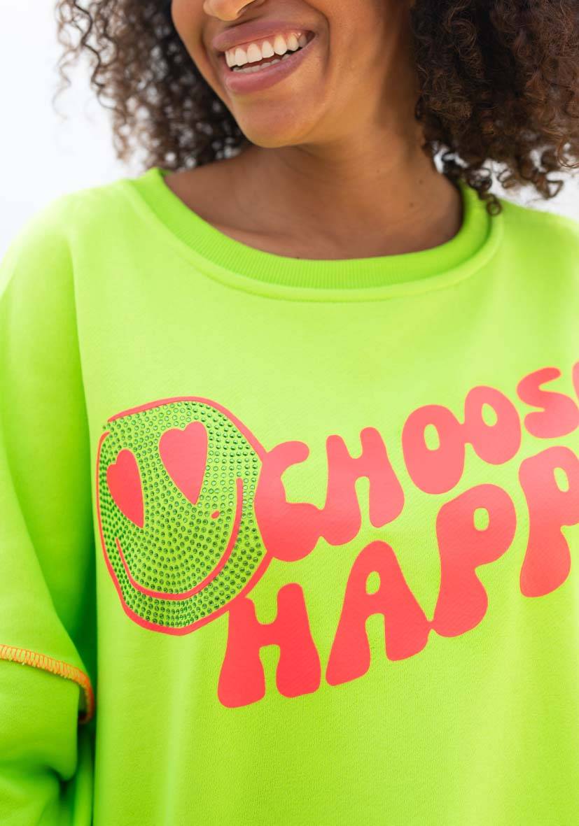 Miss Goodlife Roundneck Choose Happy Strass – neongreen Im Verkauf