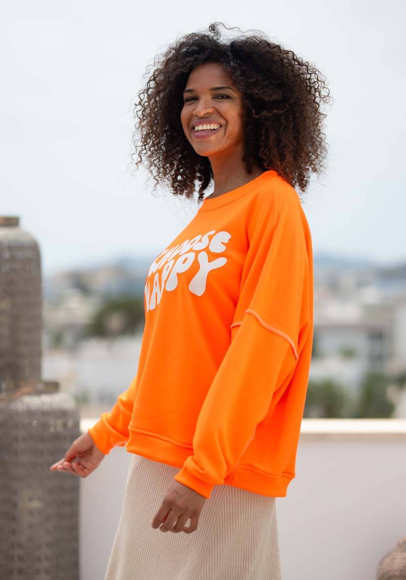 Miss Goodlife Roundneck Choose Happy Strass – neonorange zollfrei