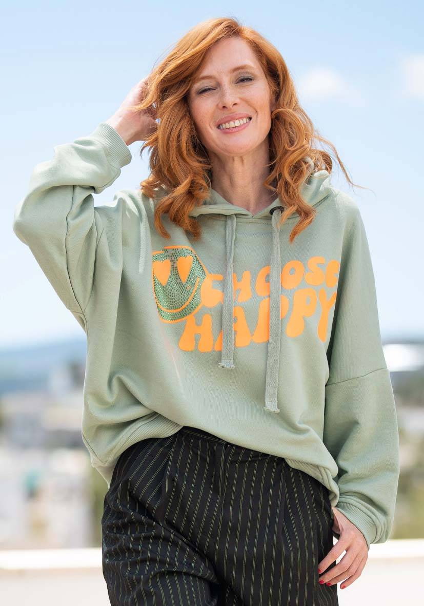 Miss Goodlife Hoodie Choose Happy Strass – almond 50% Rabatt für begrenzte Zeit