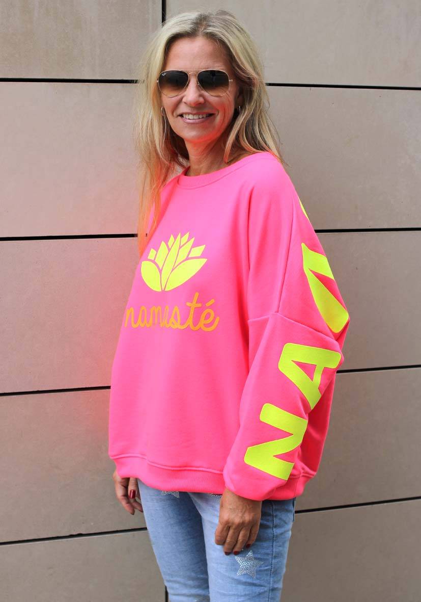 Miss Goodlife Roundneck Double Namasté Glitter – neonpink Verkauf