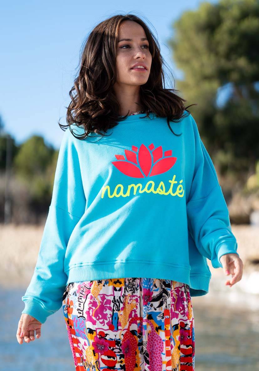 Miss Goodlife Roundneck Double Namasté – turquoise Schlussverkauf