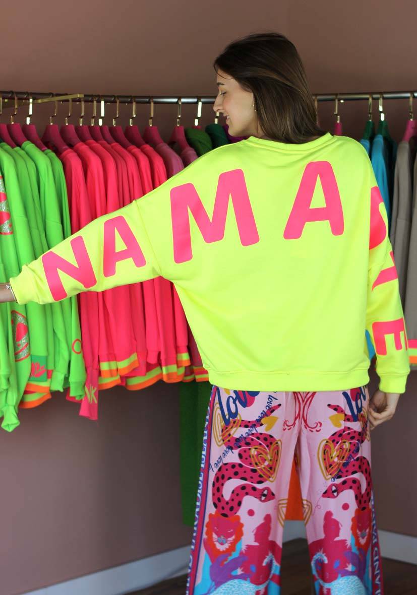 Miss Goodlife Roundneck Double Namasté Strass – neonyellow Fabrikverkauf