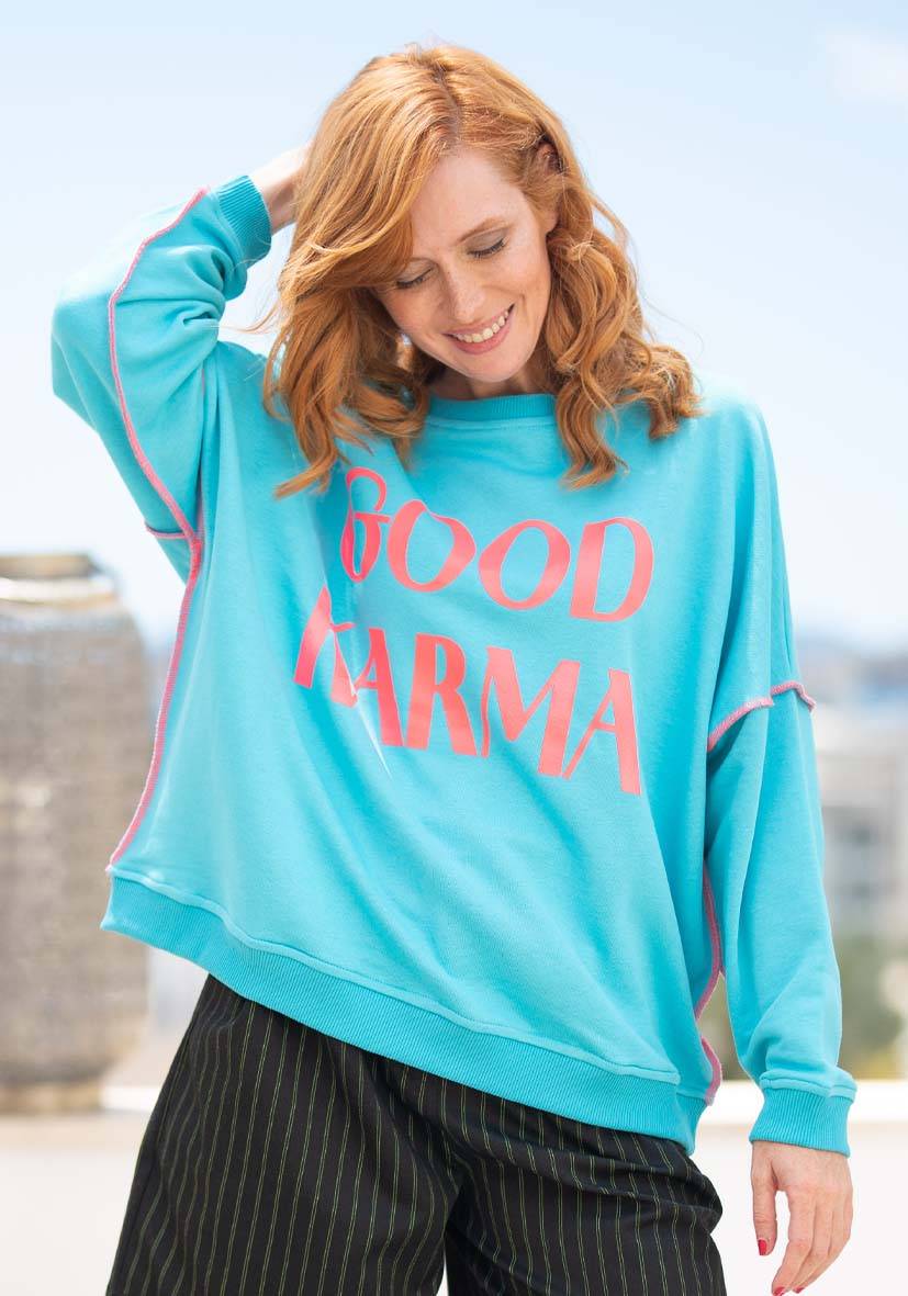 Miss Goodlife Roundneck Good Karma Good Luck – turquoise Fabrik Onlineshop