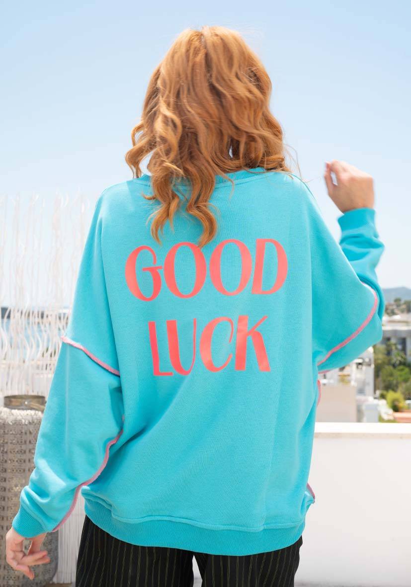 Miss Goodlife Roundneck Good Karma Good Luck – turquoise Fabrik Onlineshop