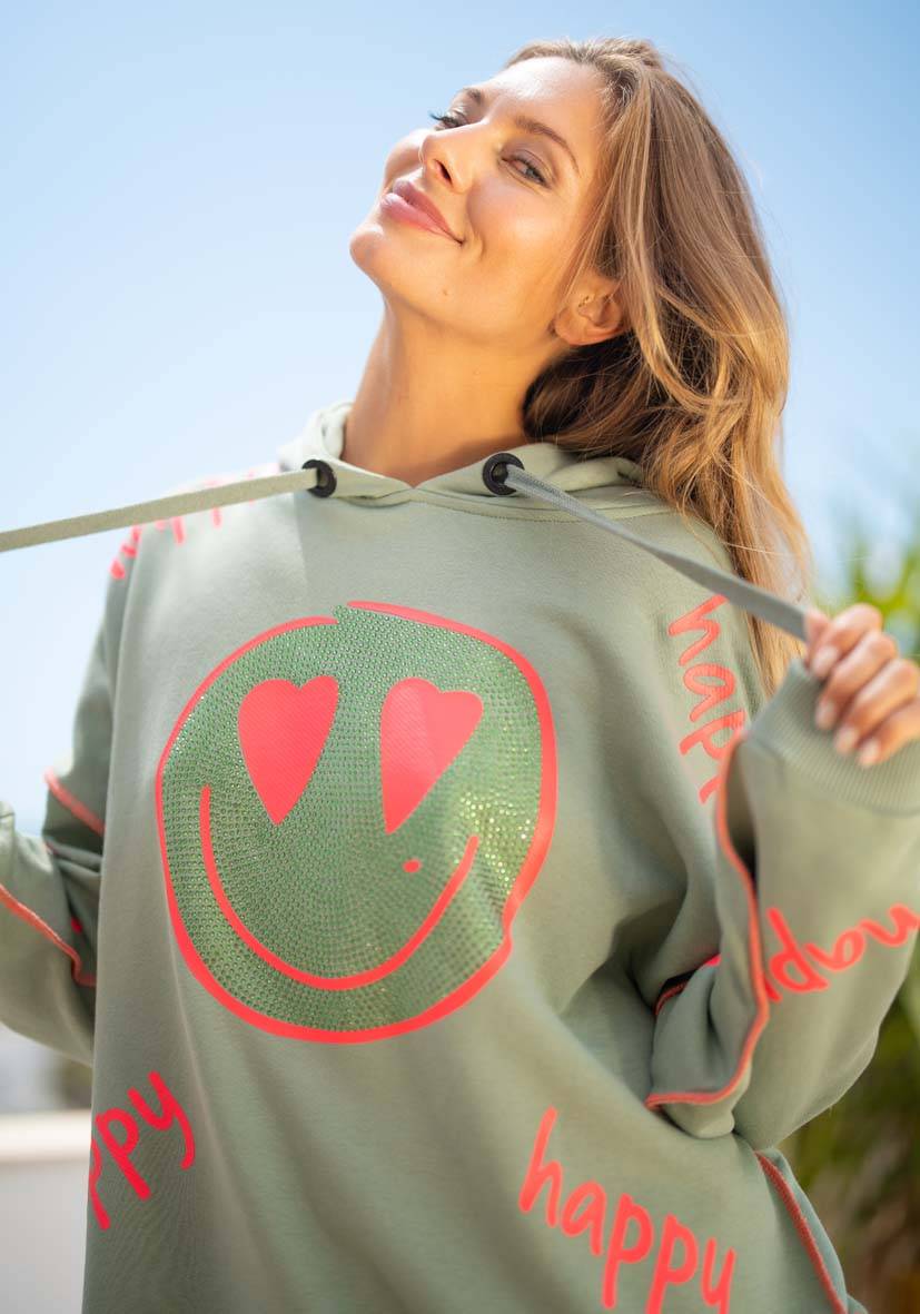 Miss Goodlife Hoodie Happy Heartface Strass – almond Riesige Ersparnisse