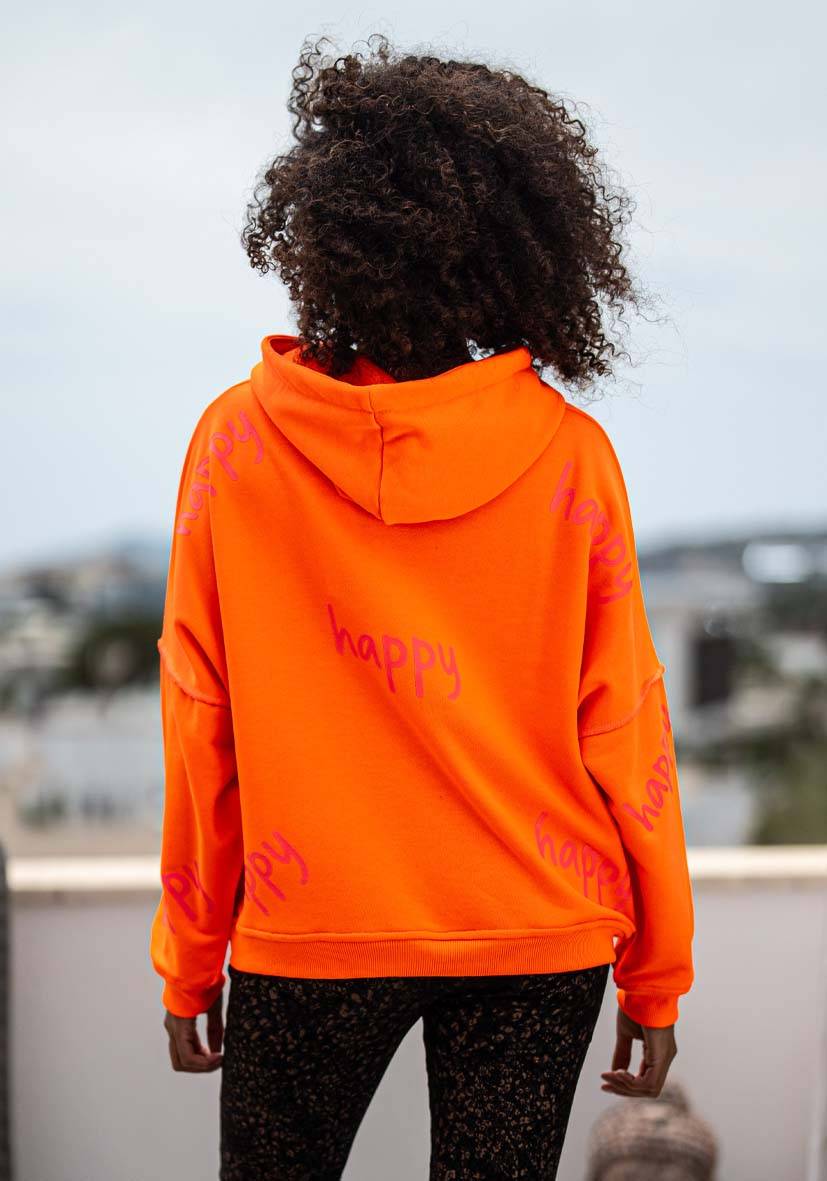 Miss Goodlife Hoodie Happy Heartface Strass – neonorange VIP-Rabatte