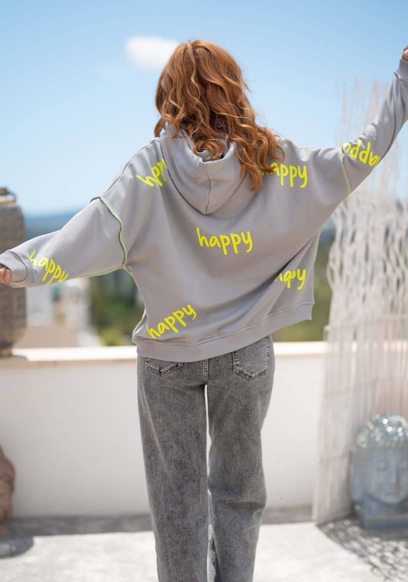 Miss Goodlife Hoodie Happy Heartface Strass – grey Tiefpreis