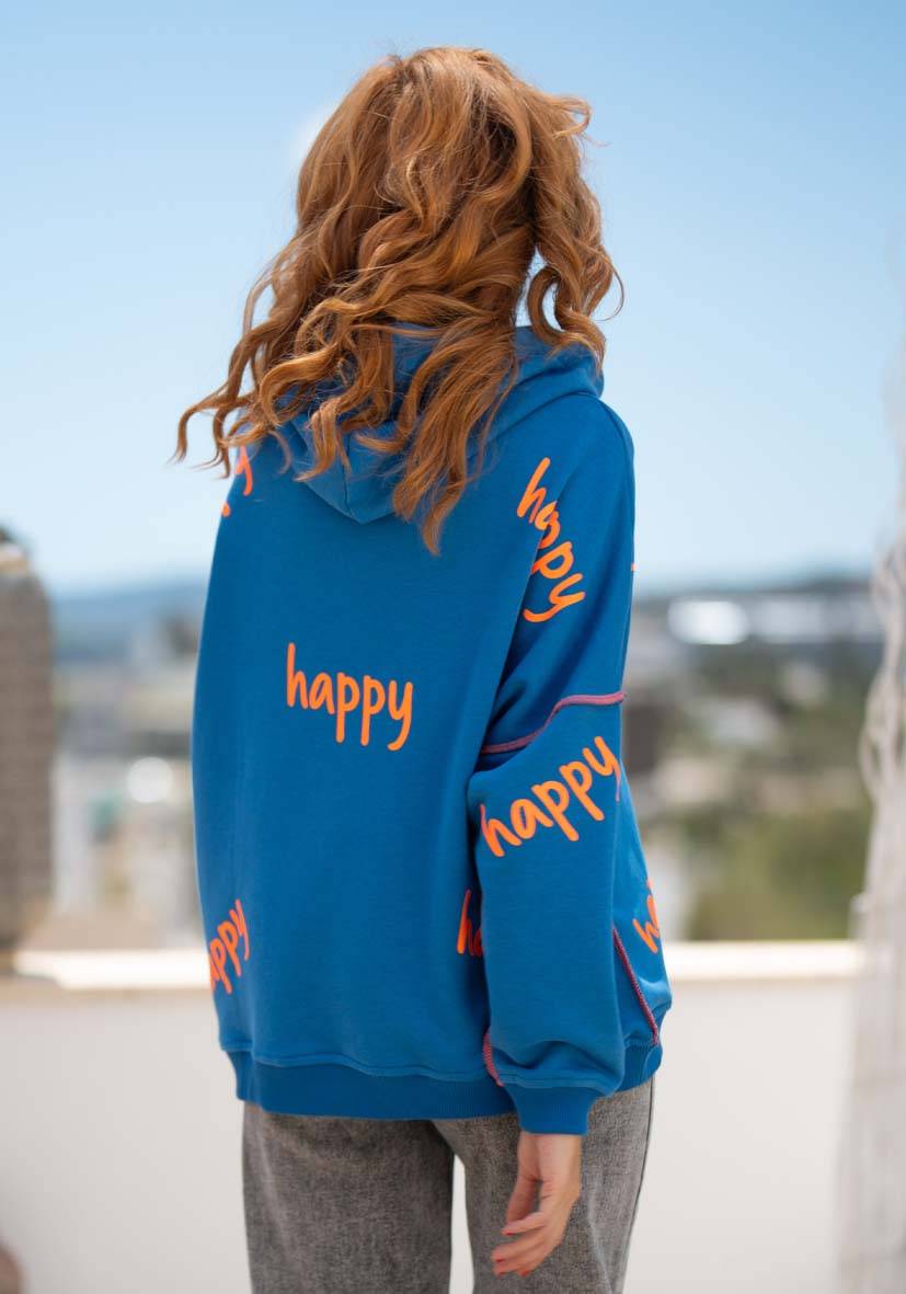 Miss Goodlife Hoodie Happy Heartface Strass – blue Super Sparpreis