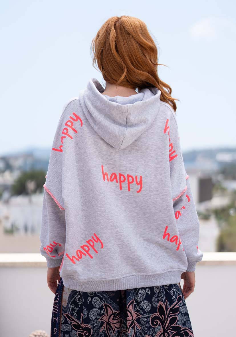 Miss Goodlife Hoodie Happy Heartface Strass – grey Wochenangebot