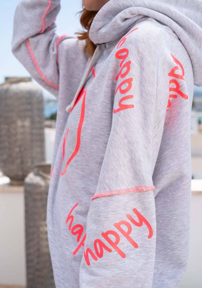 Miss Goodlife Hoodie Happy Heartface Strass – grey Wochenangebot