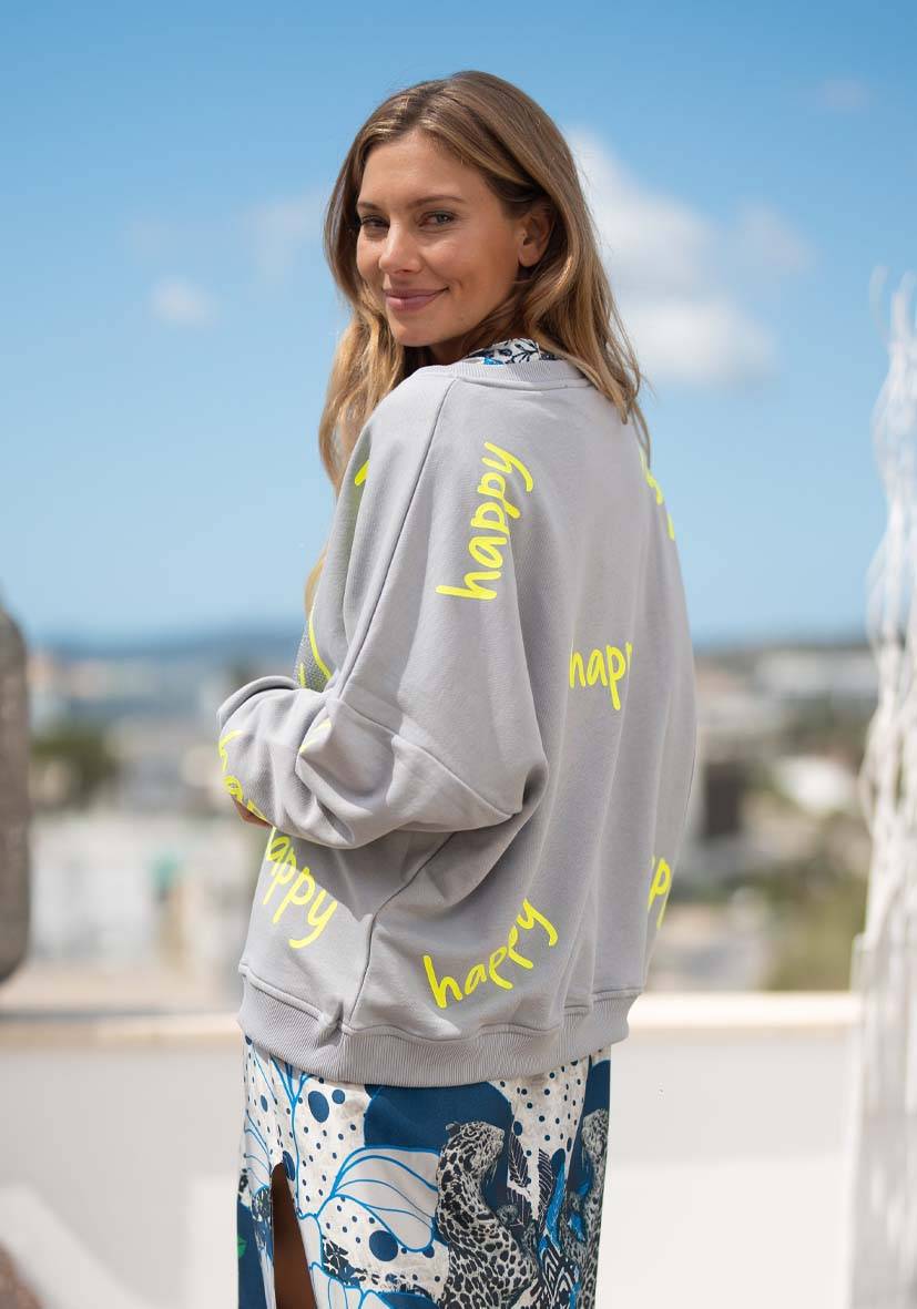 Miss Goodlife Roundneck Happy Heartface Strass – grey Kostenlose Rückgabe