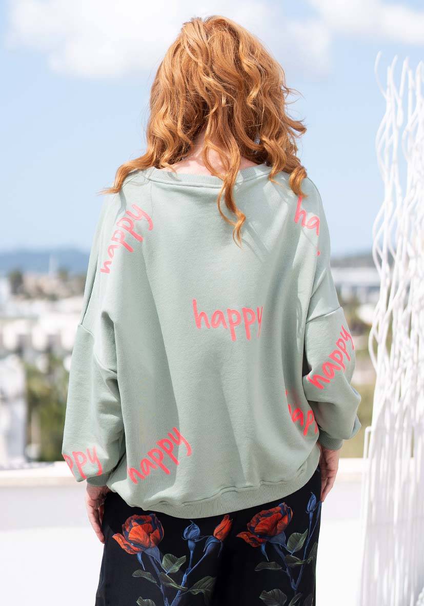 Miss Goodlife Roundneck Happy Heartface Strass – almond Begrenzte Freigabe