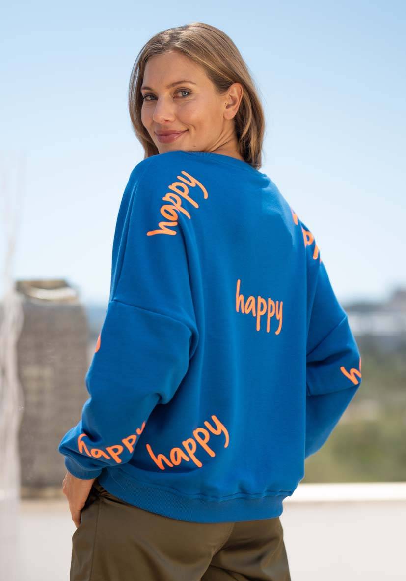 Miss Goodlife Roundneck Happy Heartface Strass – blue Neueste Stile