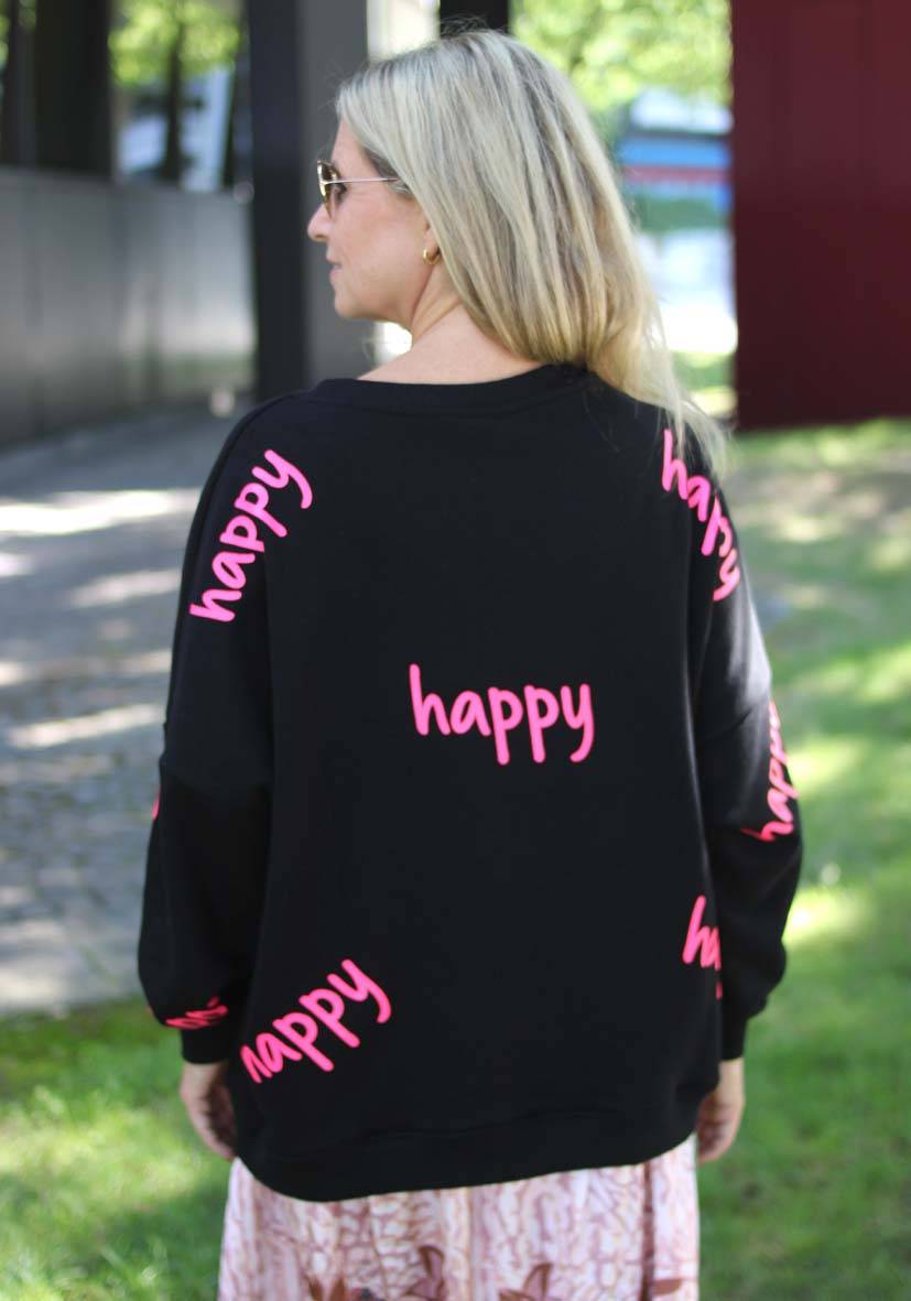 Miss Goodlife Roundneck Happy Heartface Strass – black Letzte 2 Tage