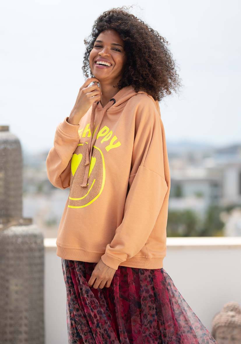 Miss Goodlife Hoodie Be Happy Heartface Strass – puder Bis zu 50% Rabatt