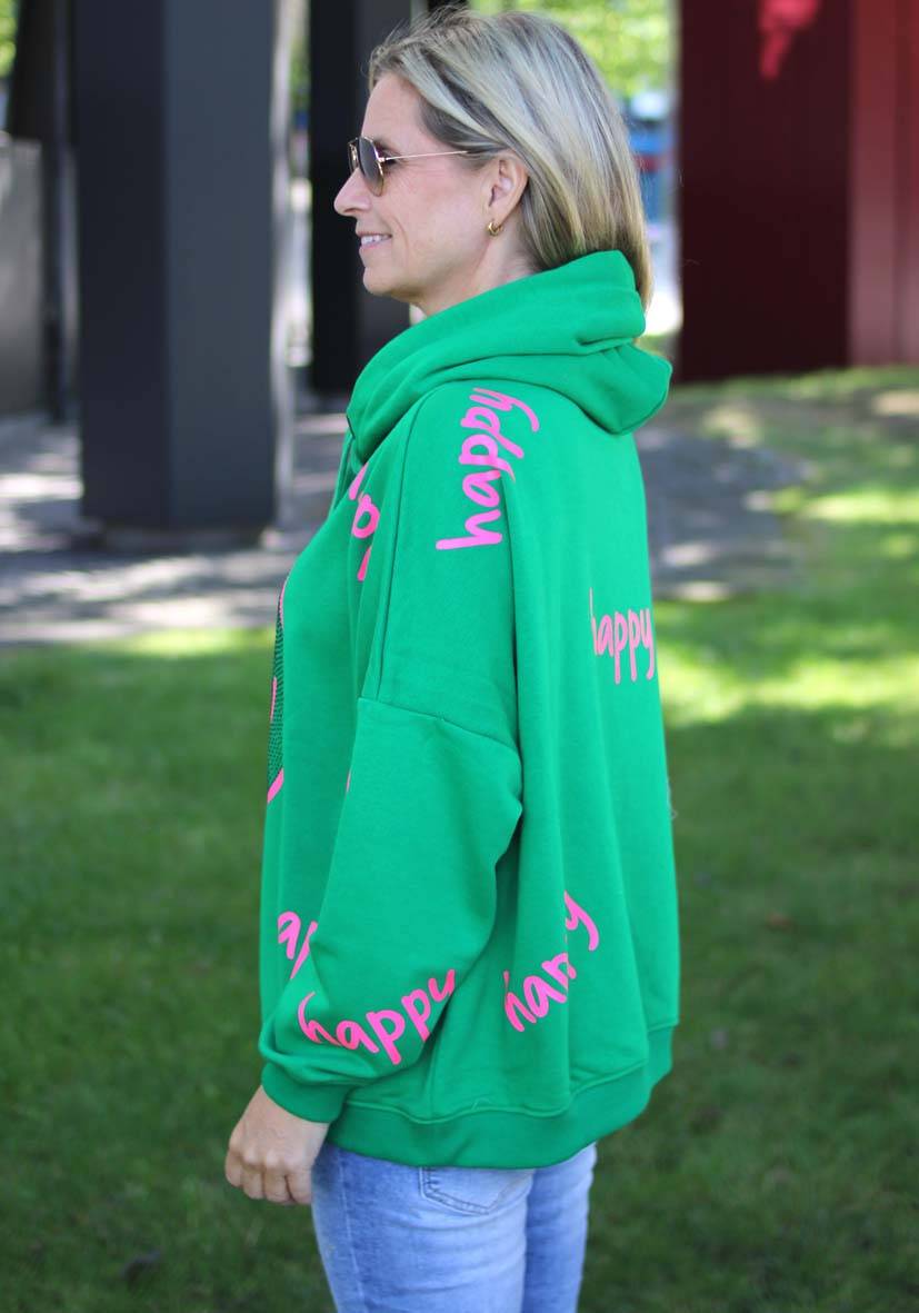 Miss Goodlife Hoodie Happy Heartface Strass – green Nur für heute