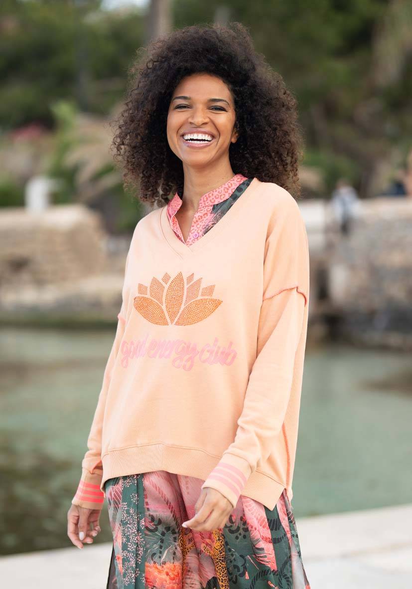Miss Goodlife V-Neck Good Energy Namasté Strass – puder Kostenloser Versand international