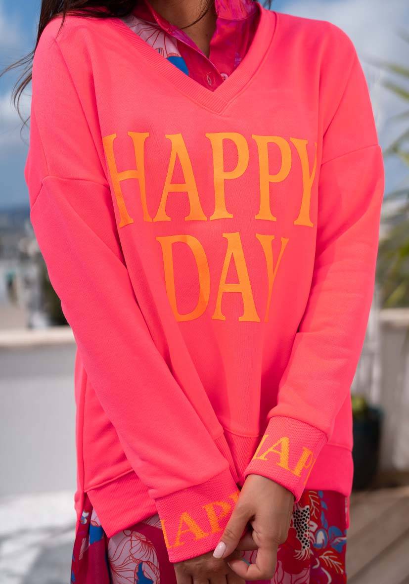 Miss Goodlife V-Neck Happy Day – neonpink 50% Rabatt für begrenzte Zeit