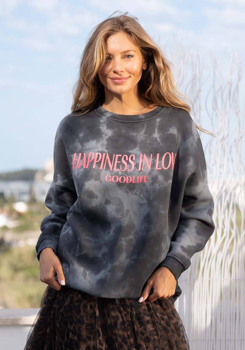 Miss Goodlife Roundneck Roundneck Happiness Love – Batik anthracite