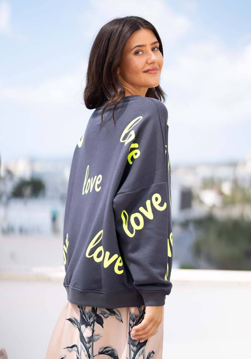 Miss Goodlife Roundneck Love Heartface Strass – anthracite Preisnachlass