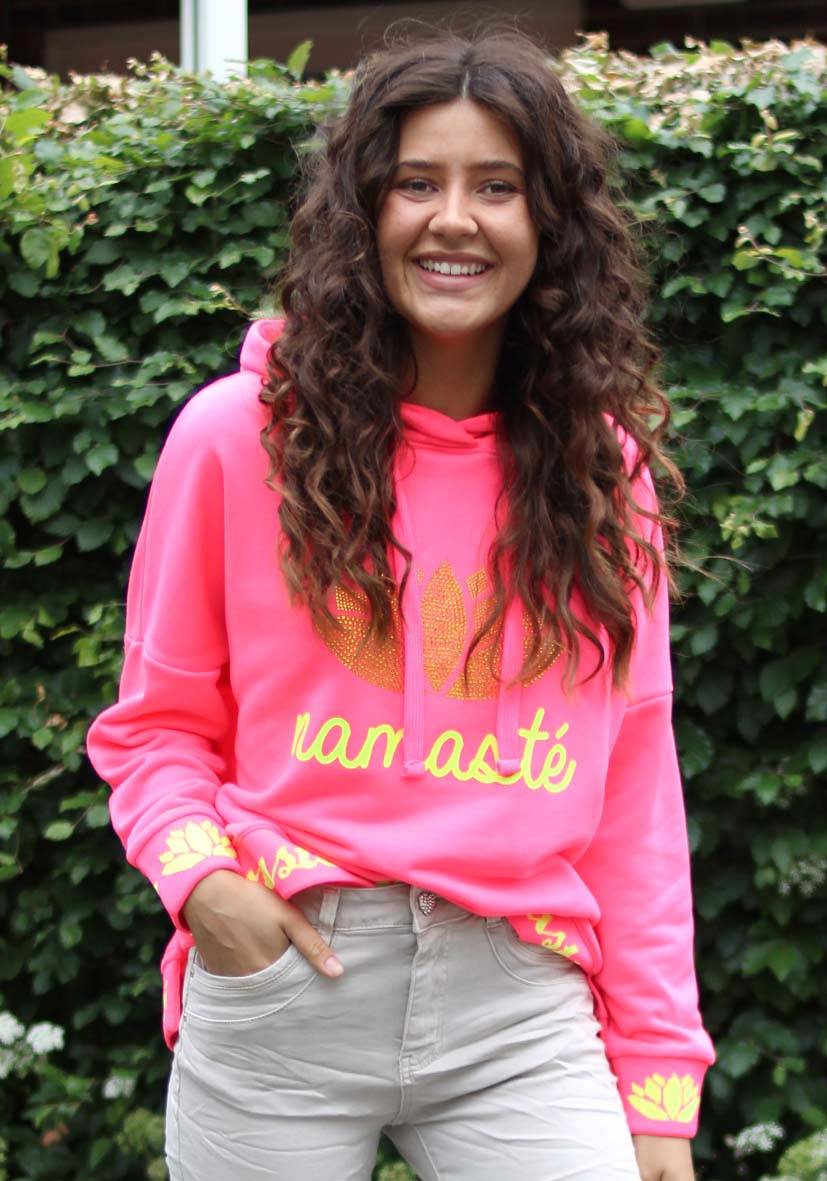 Miss Goodlife Hoodie Namasté Strass – neonpink/neonyellow Weihnachtsangebot