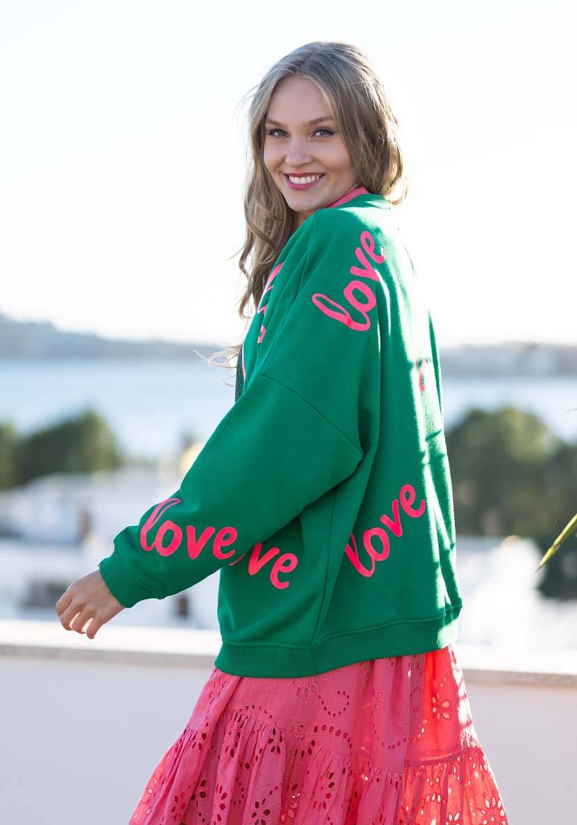 Miss Goodlife Roundneck Love Heartface Strass – green Jubiläumsangebot