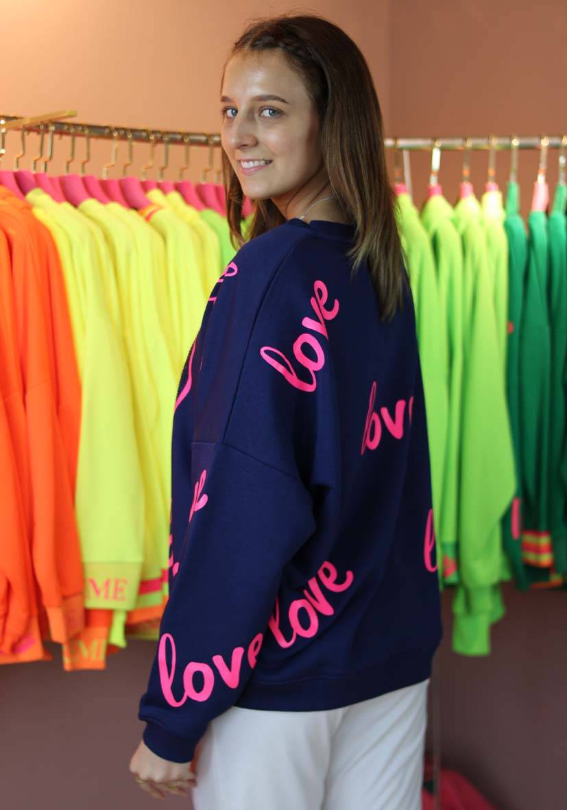 Miss Goodlife Roundneck Love Heartface Strass – darkblue Heißer Verkauf