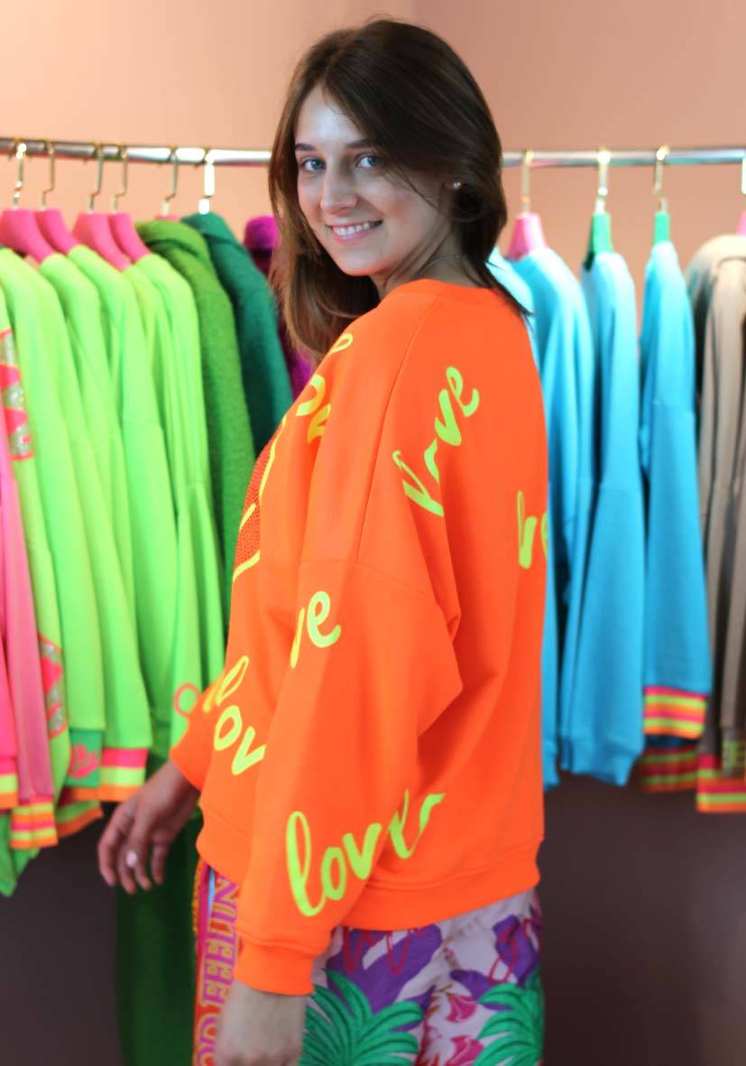 Miss Goodlife Roundneck Love Heartface Strass – neonorange Zeitlich begrenztes Angebot