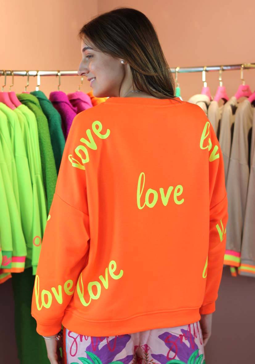 Miss Goodlife Roundneck Love Heartface Strass – neonorange Zeitlich begrenztes Angebot