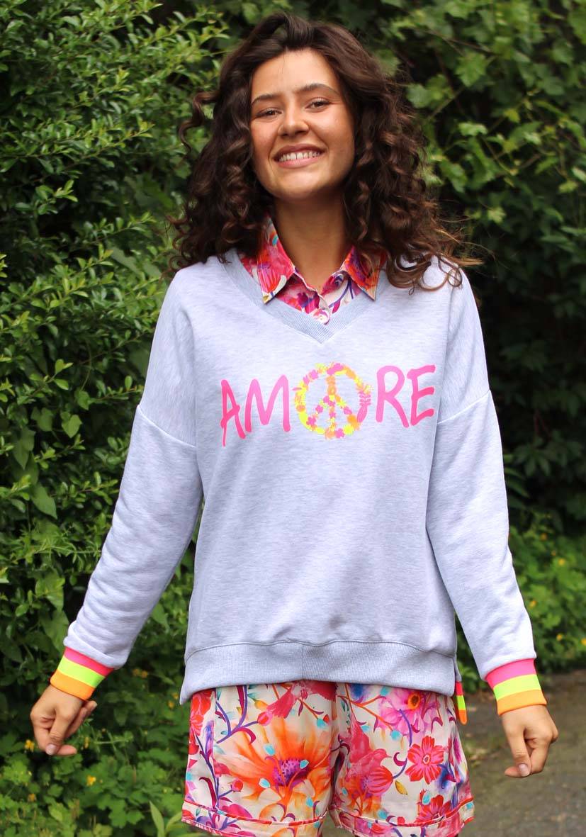 Miss Goodlife V-Neck Amore Peace – lightgrey/neonpink Neueste Stile