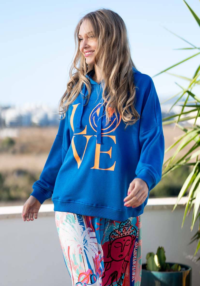 Miss Goodlife Hoodie Love Heartface – blue/neonorange Bis zu 60% Rabatt