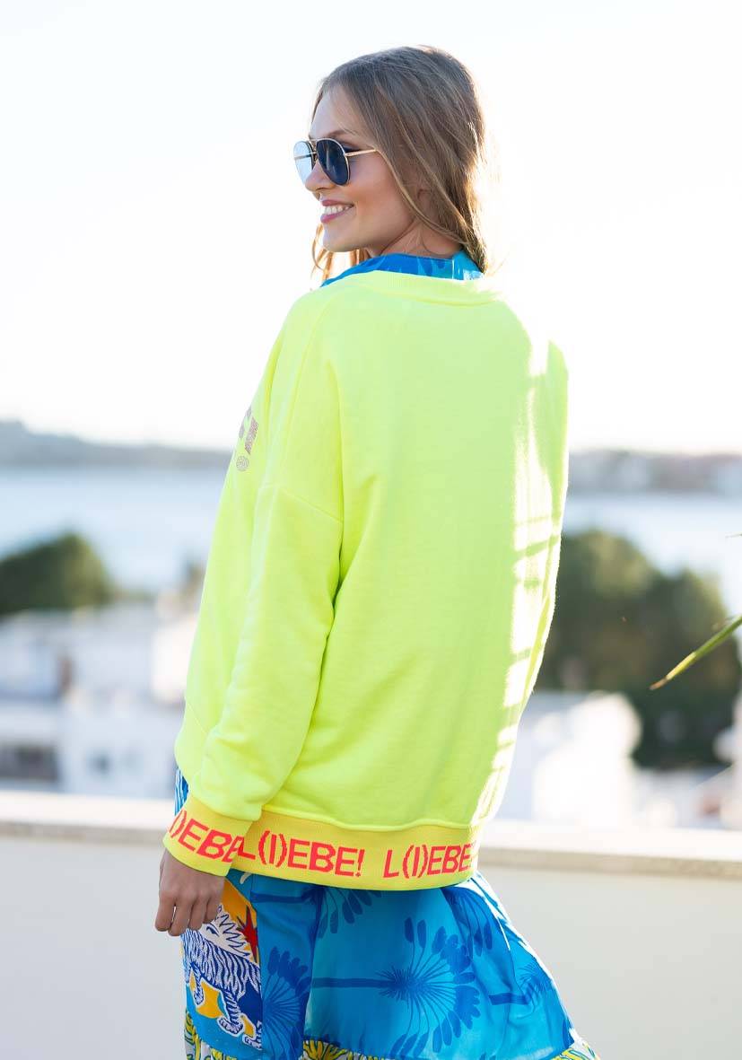 Miss Goodlife V-Neck L(i)ebe Strass – neonyellow/rose Nur für heute
