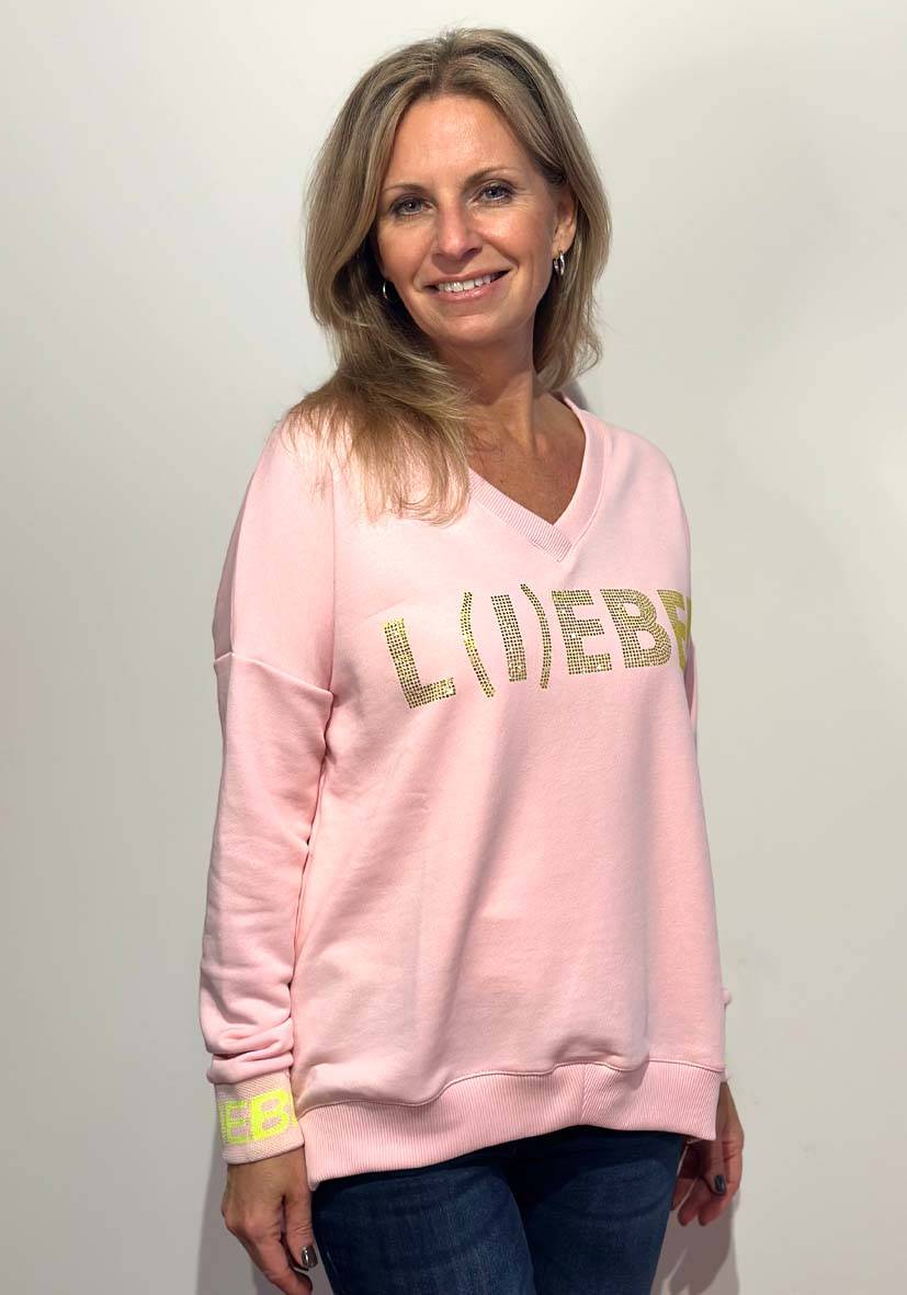 Miss Goodlife V-Neck L(i)ebe Strass – rose/neonyellow Vierteljährliche Förderung