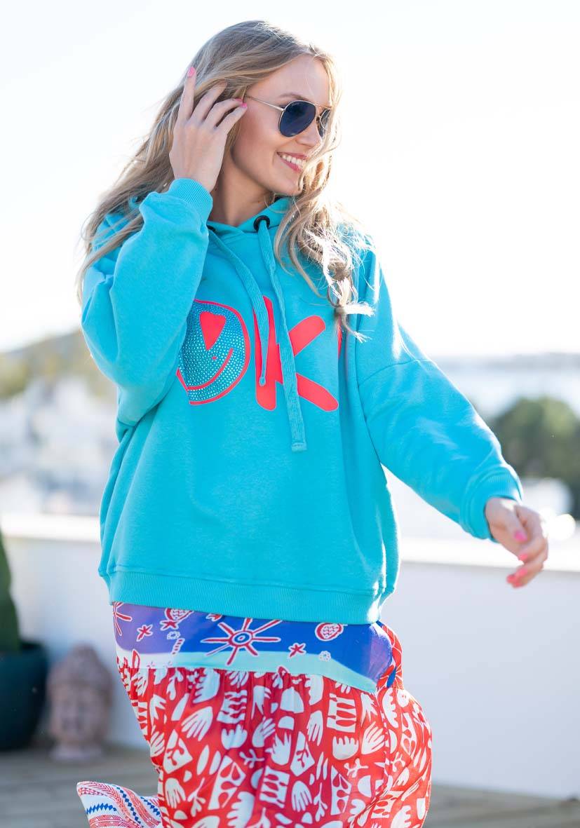 Miss Goodlife Hoodie OK! Heartface – turquoise/neonpink 2025
