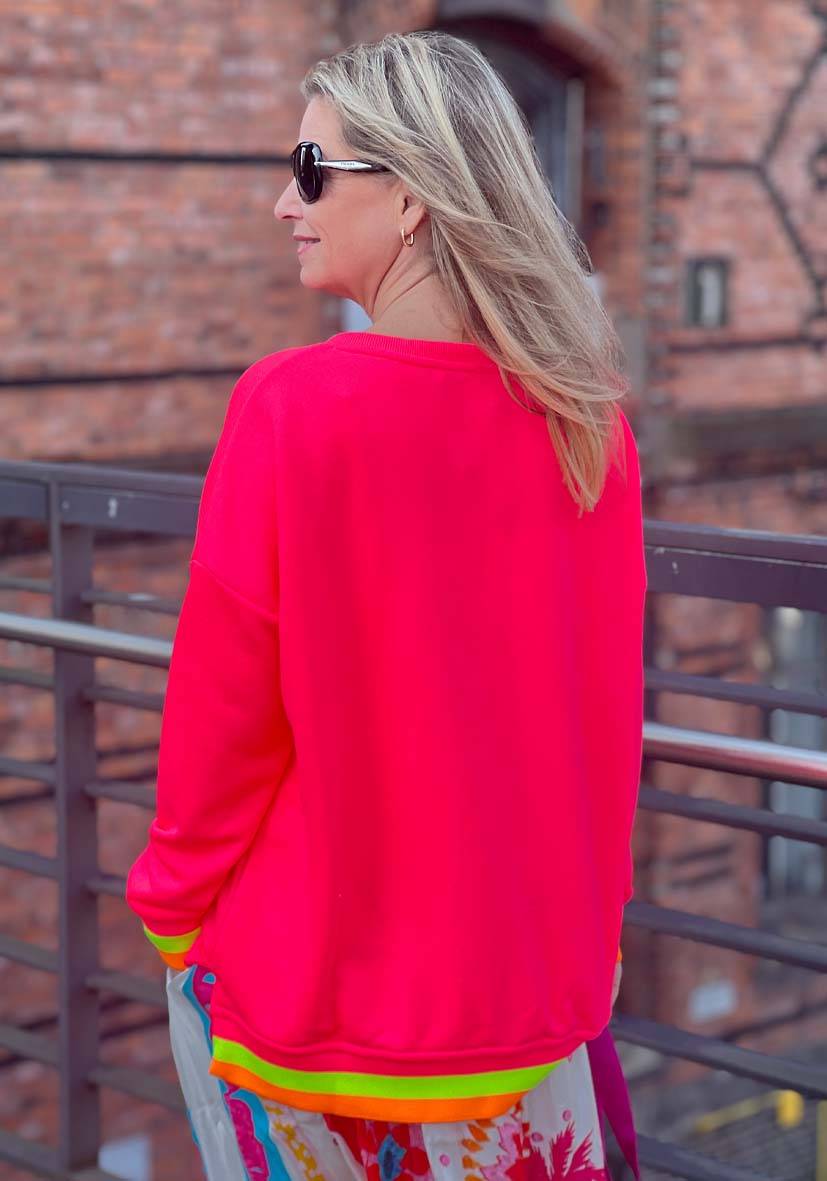 Miss Goodlife V-Neck Champagne Love Strass – neonpink/neonyellow Auslauf