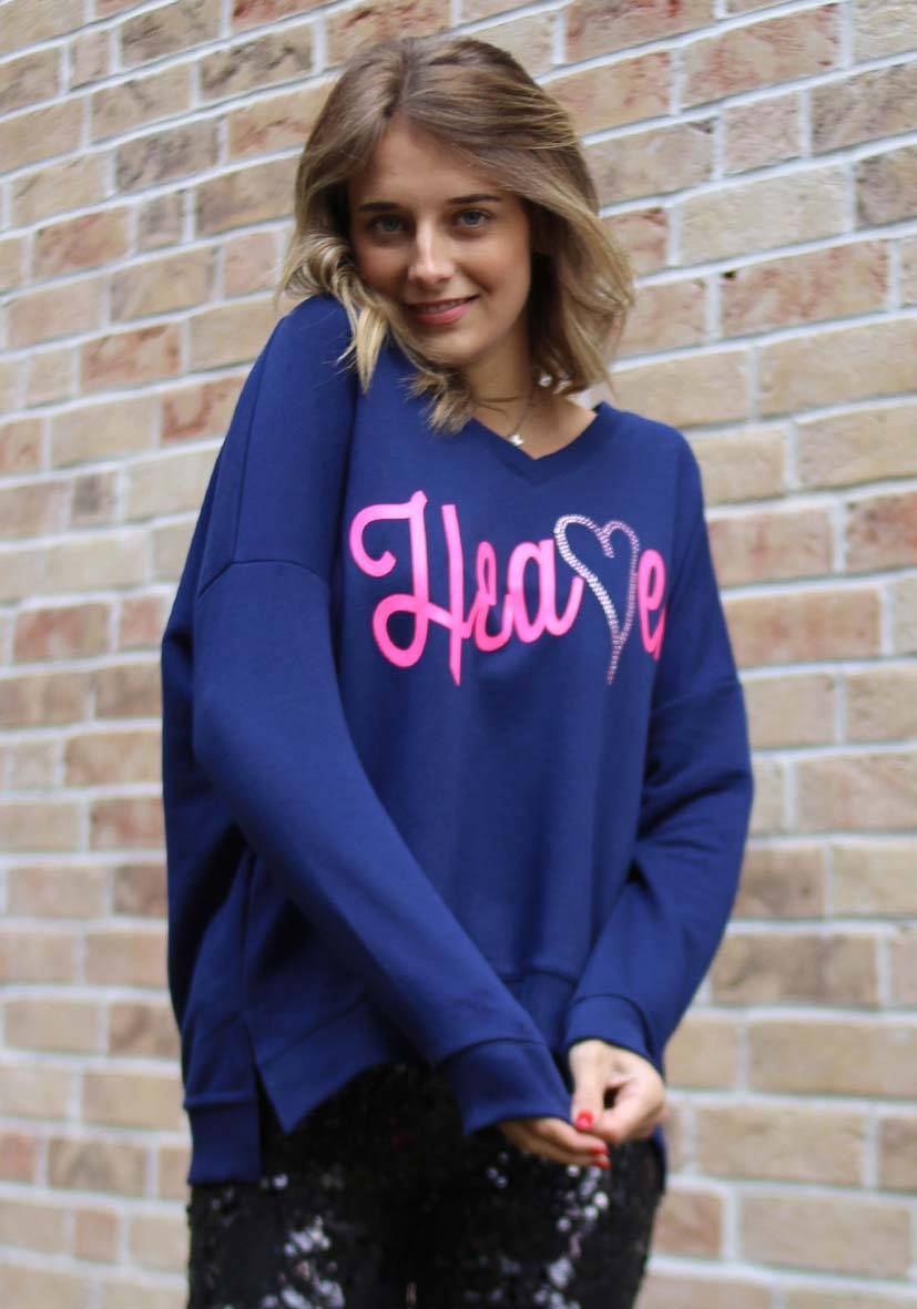 Miss Goodlife V-Neck Heaven Strass – darkblue/neonpink Kostenloser Versand