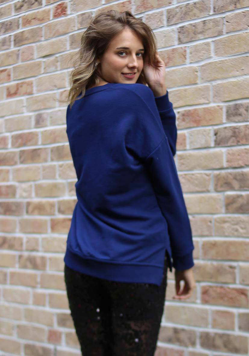 Miss Goodlife V-Neck Heaven Strass – darkblue/neonpink Kostenloser Versand